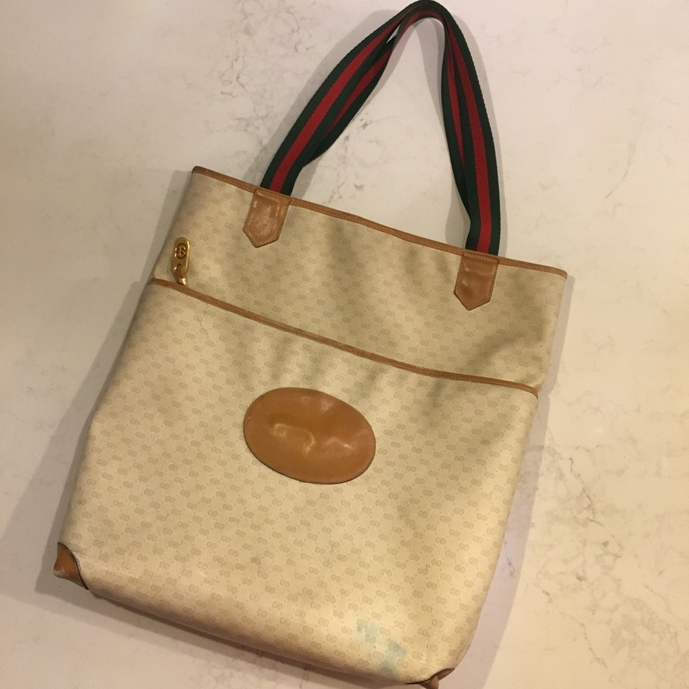 GUCCI 1980’s monogram tote with signature straps
